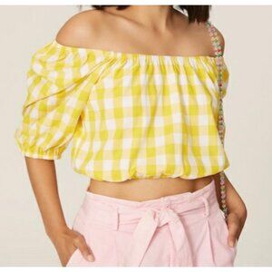 Color Me Courtney Kris Top Yellow Gingham Off-Shoulder  Size M